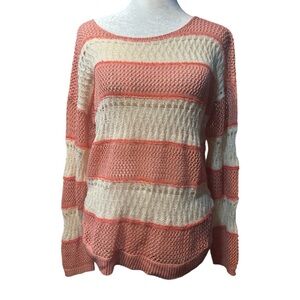 Gianni Bini Knit sheer Coral & white stripped Sweater women Size Medium